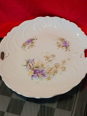 Vintage White Porcelain Serving Platter with Purple Floral Accents